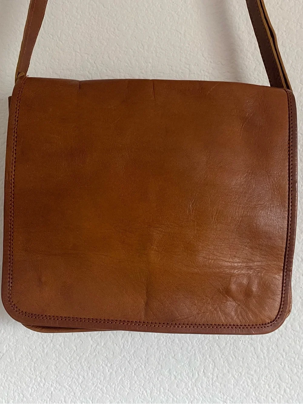 Tan crossbody messenger bag